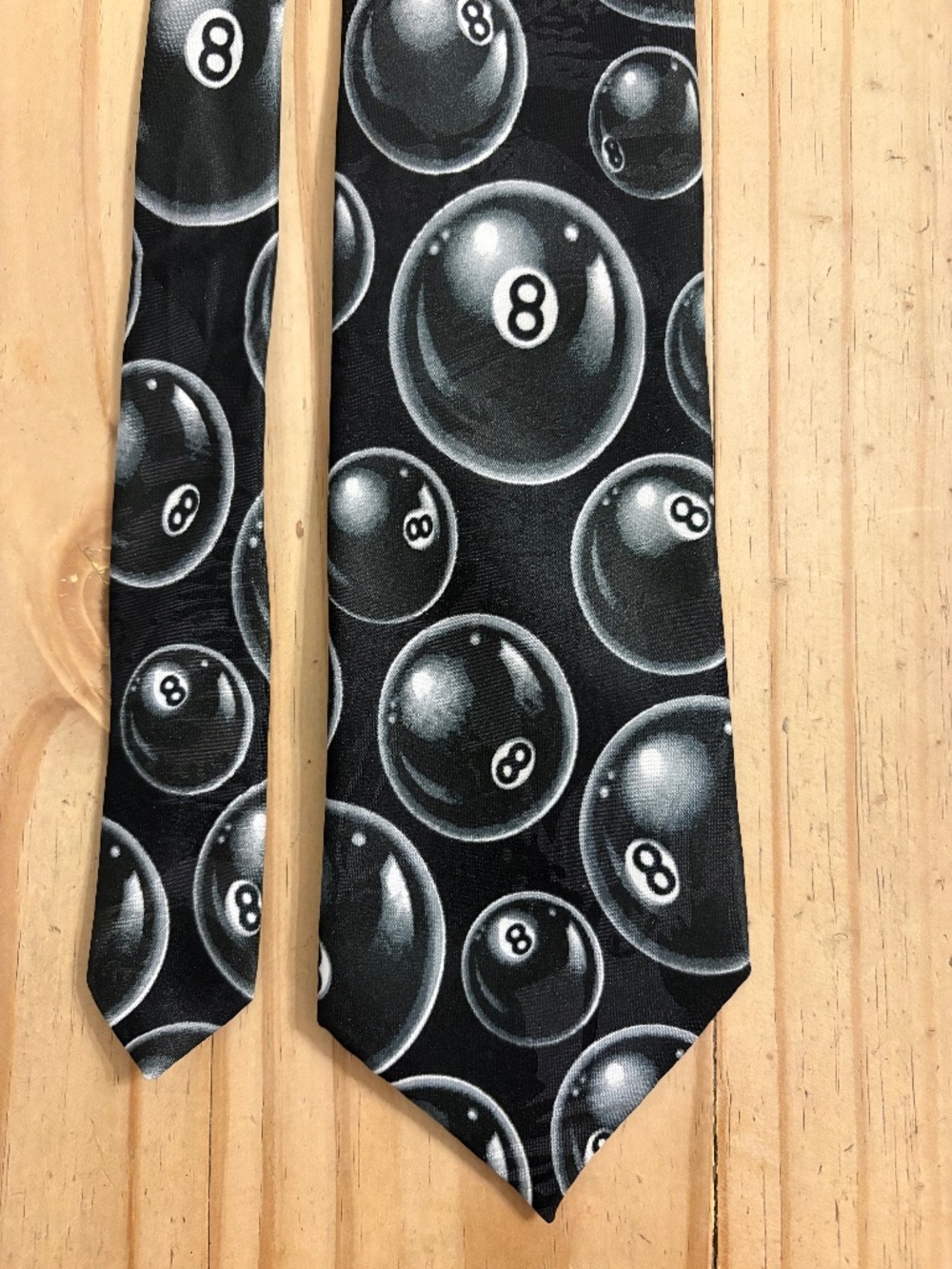 Vintage Addiction 8 Ball Billiards Novelty Silk-Feel Polyester Necktie Black Gra